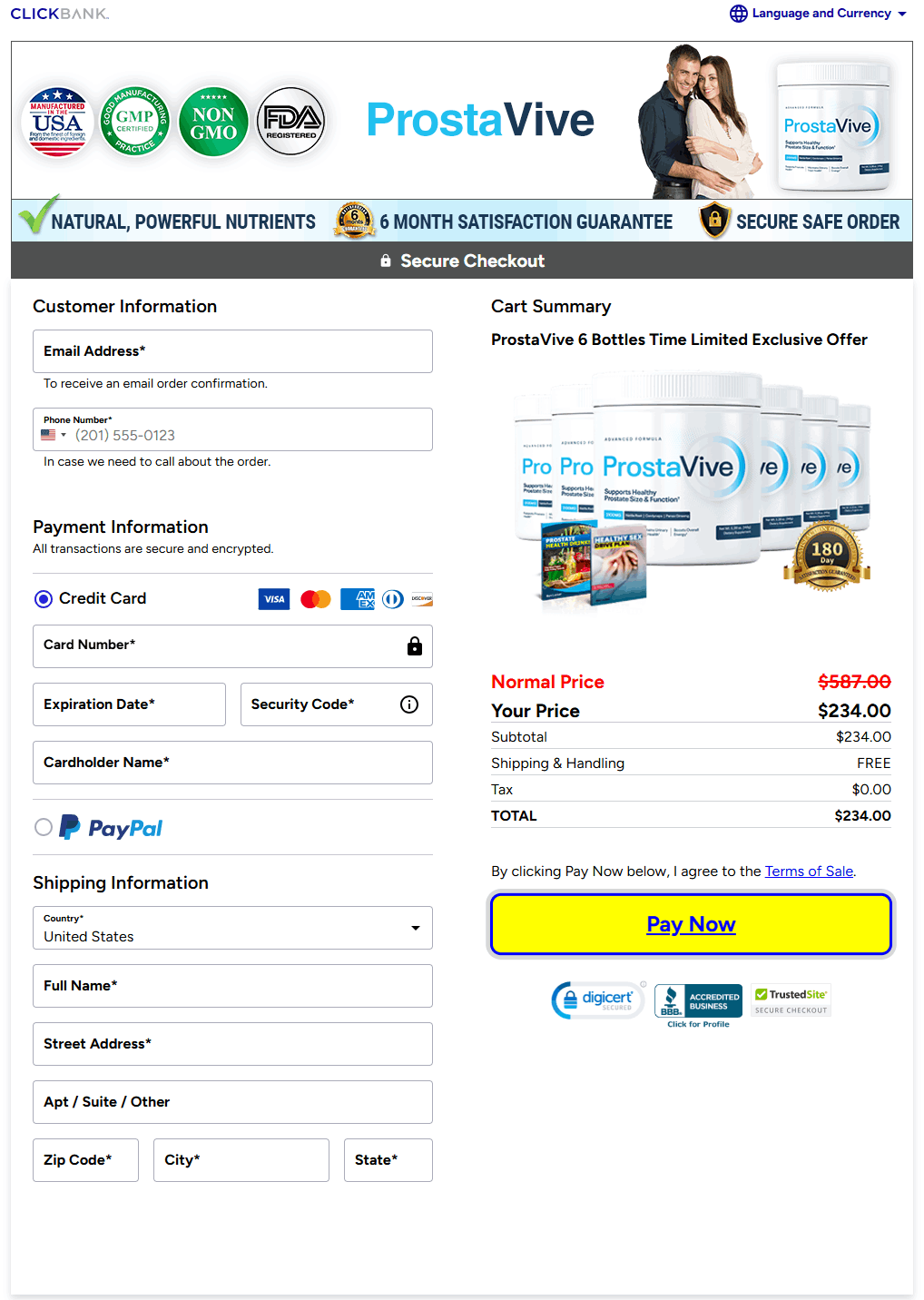 ProstaVive - Checkout Page